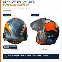 Casque intelligent en fibre de carbone avec interphone Bluetooth 5KM, casque de moto ouvert certifié DOT pour la conduite en groupe OEM ODM