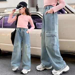 Pantaloni Casual Lunghi per Ragazze 2-10 Anni, <span class=keywords><strong>Jeans</strong></span> a Vita Elastica, Gamba Larga, Pantaloni in Denim per Bambine - Product Image 4