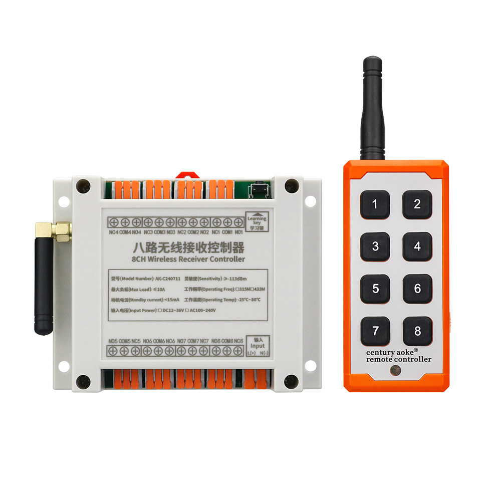 AOKE 8 Channels DC12V-36V 24V 315/433MHz <strong>Digital</strong> Universal Learning Code RF <strong>Wireless</strong> <strong>Remote</strong> <strong>Controller</strong> <strong>Switch</strong>