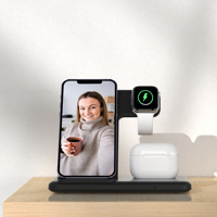 Cargador Inalámbrico Magnético con Carga Rápida de 15W para iPhone 17/16/15/14, iWatch y - Estación de Carga Portátil de ABS