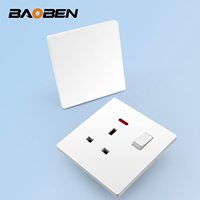 Panel de interruptor y enchufe BAOBEN ultrafino tipo 86, blanco mate, para el hogar, 16A, de un solo interruptor con doble control, 5 orificios, con luz de neón