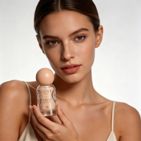 Flacon pompe en verre personnalisé avec logo, 50 ml, forme irrégulière mignonne, avec couvercle en forme de boule, pour crème visage, sérum, fond de teint liquide BB