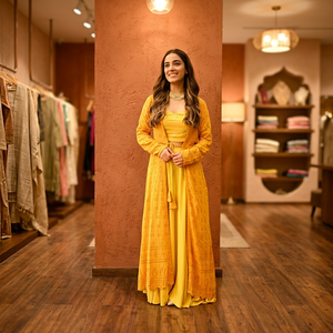High Quality Mustard <b>Yellow</b> Chikankari Skirt <b>Set</b> Jacket Casual Contemporary Style Rayon Fabric ODM XS 2XL 3XL-5XL - Product Image 3