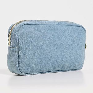 Custom Eco-Friendly Lightweight Durable <b>Large</b> Capacity Denim Cosmetic <b>Bag</b> Gold-tone Hardware Zipper Portable Travel Women's - Product Image 5