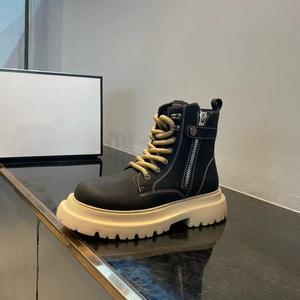Autumn Work <b>Boots</b> <b>Men</b> Fashionable Comfortable Cloud-Feel Thick-Soled Height-Increasing Retro Yellow Lace-Up <b>for</b> Rubber - Product Image 1