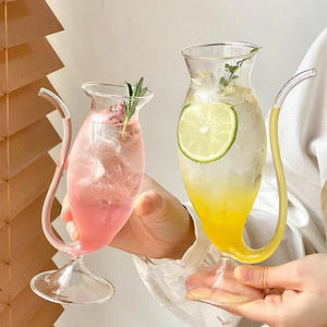 ユニークな透明な吸血鬼カクテル湾曲した麦わらガラスマティーニゴブレット喫煙パイプカクテルグラスバー用 - Product Image 5