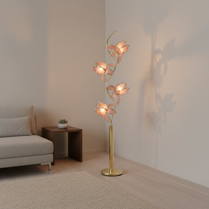 Lámpara de Pie LED Moderna con Diseño de Flor de Loto, Base E27, Pantalla Rosa de Hierro y Vidrio, Ideal para Sala de Estar o Dormitorio, Superventas - Product Image 3