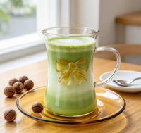 Tasse en verre borosilicate de haute qualité 175 ml, mug 3D jaune ambre avec poignée et soucoupe assortie, résistant à la chaleur pour café, thé, latte