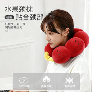 Almohada de viaje portátil con forma de U de espino candido, 28x26x14cm, para adultos, con diseño de frutas, lavable a mano - Product Image 4