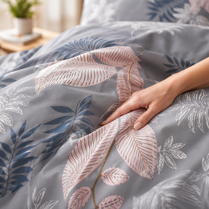 Poland Stock Botanical Nature Cotton <b>Bedding</b> <b>Set</b> <b>Grey</b> <b>Pink</b> Leaf Duvet Cover for wholesale <b>and</b> EU Dropshipping 3pcs - Product Image 4