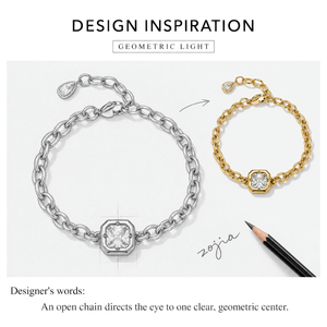 Pulsera de Cadena con Circonitas Cuadradas de Acero Inoxidable, Baño de Oro de 14K al Vacío, Eslabones Ovalados Abiertos con Centro Transparente y Gota de Pera - Product Image 2