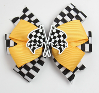 Nouvelles barrettes à cheveux en résine de 3,7 pouces avec nœud en gros-grain et drapeau à carreaux de course F1, accessoires pour cheveux sur le thème du sport automobile pour filles, en boîte