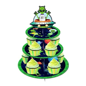 Dt080 phim hoạt hình người ngoài hành tinh bên chủ đề bánh đứng 3 tầng cupcake đứng bên trang trí cho sinh nhật Nguồn cung cấp bên