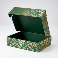 Boîte d'expédition en carton vert personnalisée avec logo, motif floral en feuille d'or, carton ondulé pour cadeaux, pour les marques DTC
