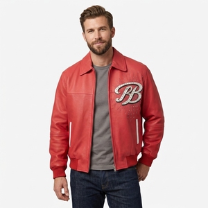 Giacca Varsity <span class=keywords><strong>di</strong></span> Lusso <span class=keywords><strong>in</strong></span> Pelle con Ricami <span class=keywords><strong>in</strong></span> Strass per Uomo, Basso MOQ, OEM, Logo Personalizzato, Giacca Bomber <span class=keywords><strong>in</strong></span> Vera Pelle - Product Image 2