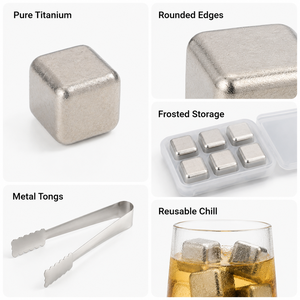 Cubetti di Ghiaccio in Titanio Puro per Alimenti, Pietre Refrigeranti Riutilizzabili in Metallo per Whisky, Vino e Cocktail con Pinze e Custodia - Product Image 3