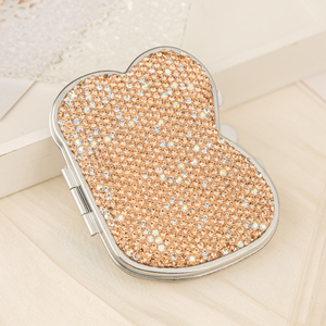 Crystal Rhinestone Heart Shaped <b>Compact</b> <b>Mirror</b> Dual Sided HD Glass Silver Metal Folding Pocket Makeup <b>Mirror</b> Bulk Wholesale - Product Image 4