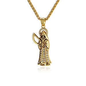 Collares <span class=keywords><strong>de</strong></span> Joyería <span class=keywords><strong>de</strong></span> Moda para Hombre al por Mayor: Colgante <span class=keywords><strong>de</strong></span> Acero Inoxidable con Diseño <span class=keywords><strong>de</strong></span> Calavera y Guadaña <span class=keywords><strong>de</strong></span> <span class=keywords><strong>la</strong></span> <span class=keywords><strong>Muerte</strong></span>, Estilo Hip Hop Vintage Punk Gótico, con Incrustaciones <span class=keywords><strong>de</strong></span> Circonitas Cúbicas - Product Image 3