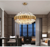 Lustre suspendu en cristal K9 doré au Design moderne de luxe, éclairage à intensité réglable pour salle à manger, salon