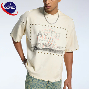Camiseta QZFSO con Estampado DTG Personalizado y Pedrería, 100% Algodón, Talla Grande, 240 GSM, Estilo Urbano, Fabricante de Camisetas con Gráficos de Remaches - Product Image 1