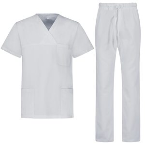 Unisex Navy Blue Scrub Set Short Sleeve V Neck Top And Pants For Medical Workwear Hospital Uniforms - Product Image 4