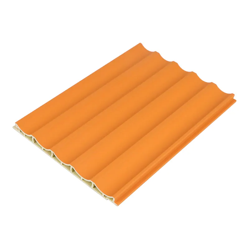 Schnelle installation wpc-innenwandverkleidung bogen in orangefarbe wandverkleidung planke holz dekorative wasserdichte wandplatte