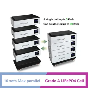 태양 가정 에너지 저장 51.2v Lifepo4 배터리 48v 리튬 이온 배터리 쌓을 수있는 배터리 10kwh