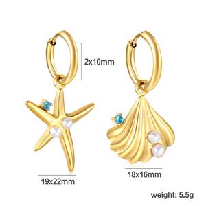 Pendientes de Aro de Acero Inoxidable al por Mayor, Chapados en Oro de 18k, con Perlas, Estrellas de Mar y Conchas Marinas, Modernos, para Mujeres y Niñas - Product Image 3