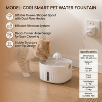 Fontaine à eau intelligente pour animaux de compagnie C001, 2L, double mode, bec réglable, ABS, alimentation USB, DC 5V, pour chats et chiens, intérieur