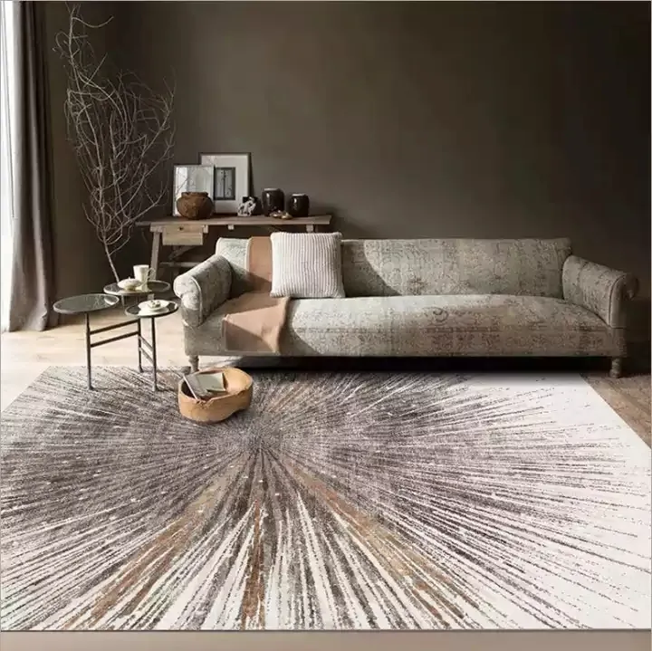 Makine yapımı lüks gri ve altın baskılı oturma odası ev dekoratif kilim halı