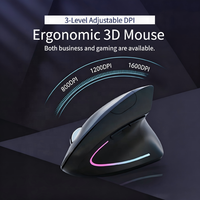 Mouse Nirkabel BT Vertikal Ergonomis 6 Tombol Grosir Pabrik, Dapat Diisi Ulang, 1600 DPI Optik, Tahan Air, Backlit, Untuk Kantor & Gaming PC