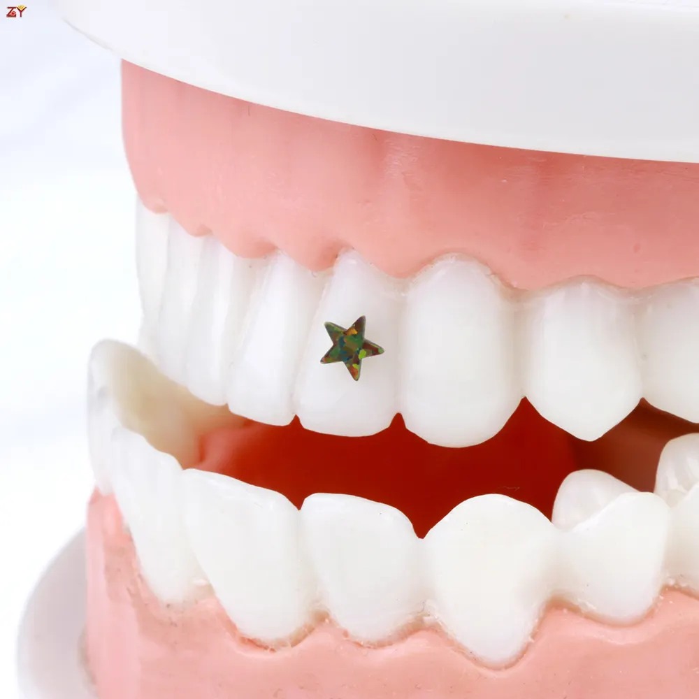 2024 nueva colección de joyas de dientes de dibujos animados verde marrón piedra pequeña ópalo sintético 5mm gemas planas palo material de decoración de dientes