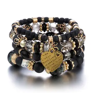 Pulsera con cuentas de corazón de amor bohemio para mujer, conjunto de joyería hecho a mano, amuleto de corazón de oro, cuentas de pareja para mujer 2022