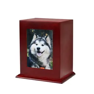 Pet Funerary Caskets Memorial Ashes Photo Box Pet Urns Wood Cremation With Photo