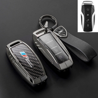Étui de protection pour clé de voiture en fibre de carbone véritable et alliage de zinc avec placage noir sous vide compatible avec le modèle BYD B