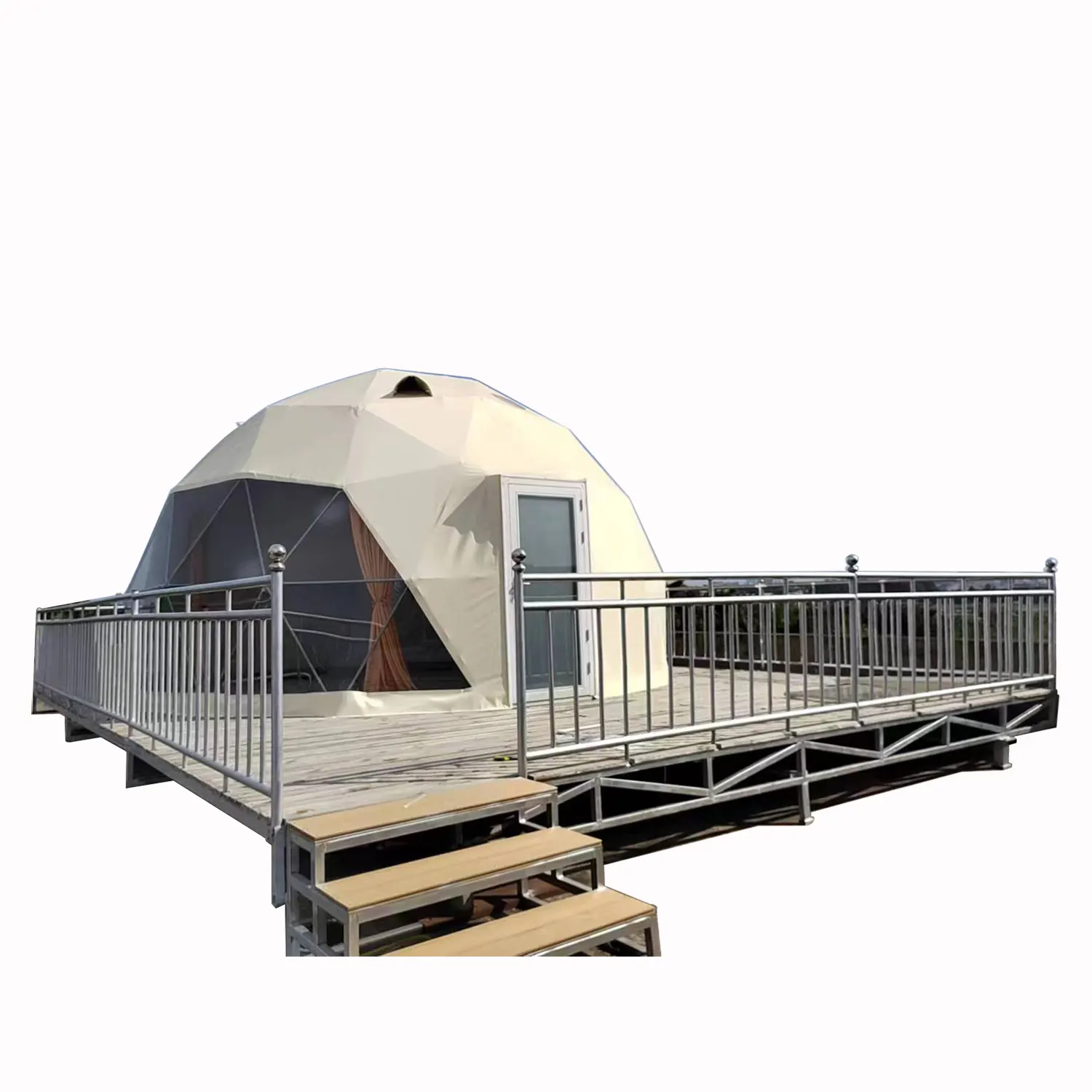야외 글램핑 Lgloo 유리 지오 돔 텐트 럭셔리 글램핑 라운드 원형 돔 텐트 PVC 지붕 커버 호텔 텐트 욕실