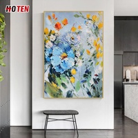 Peinture à l'huile abstraite de fleur bleue moderne simple peinture décorative sur toile peinte à la main pour restaurant ou chambre à coucher