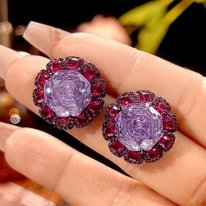 Parure de bijoux vintage écologiques en cuivre, haute qualité, avec pendentif, boucles d'oreilles et bagues assorties en zircon cubique violet 18-16 mm - Product Image 4