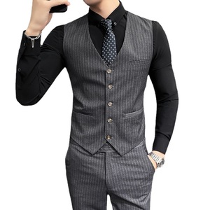 Bộ vest cưới nam ba mảnh kẻ sọc, một khuy, size M-5XL, dành cho đám cưới và công việc (Áo khoác + Áo ghi lê + Quần) - Product Image 5