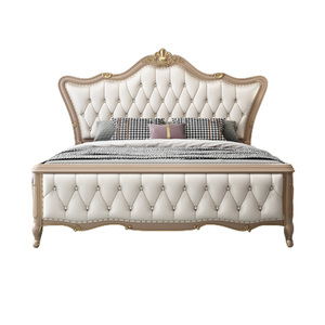 Lit <span class=keywords><strong>king</strong></span> <span class=keywords><strong>size</strong></span> de style américain luxueux, lit double en bois massif de style européen de haute qualité, tête de lit en cuir souple - Product Image 5