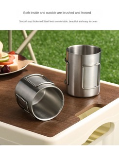 Bicchiere isolato eco-friendly in acciaio inox 200ML 300ML 400ML 304 manico pieghevole tazza <span class=keywords><strong>da</strong></span> tè per campeggio fiamme libere uso - Product Image 3