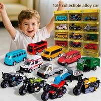 Miniatures de voitures en alliage moulé sous pression, motos, bus et camions de fret à rétrofriction, ensemble de modèles, boîte cadeau, jouets promotionnels en gros