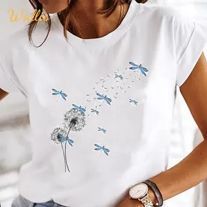 Custom Vrouwen Print Kleding Aquarel Nieuwe Mooie Vrouwelijke Vlinder Tops Tee T-shirt Fashion Cartoon O-hals Dames Grafische T-shirt