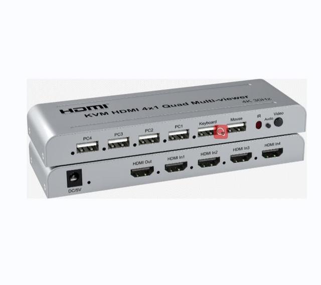Kvm Hdmi 4X1 Multiviewer Switch 4K Seamless Quad Multi-Viewer Video Cutting Segmentati Switcher for 4 Pc
