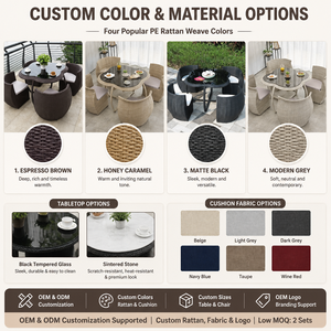 Conjunto de Mesa y 4 Sillas de Ratán para Exteriores, Diseño Moderno y Compacto, Muebles de Jardín de Mimbre para Terraza, Villa o Cafetería - Product Image 4