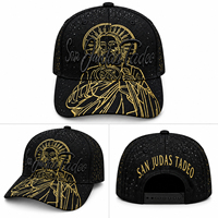 Casquette de baseball vintage streetwear brodée de fil doré et de strass, visière incurvée, réglable, style snapback, San Judas OEM ODM