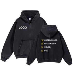 Men's <b>Hoodie</b> Wholesale Blank Zipper <b>Hoodie</b> Neutral Pullover High Quality Men's Oversized Pickled Zipper <b>Hoodie</b> - Product Image 2
