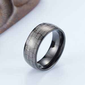Minimalist <b>Titanium</b> Steel Laser Woven <b>Ring</b> For Men Geometric Pattern Blue And <b>Black</b> Gift Jewelry - Product Image 3