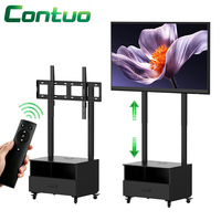 Stand TV Mobile Bermotor dengan Kabinet, Panel Sentuh Dua Kolom, dan Remote Control, Troli TV Elektrik untuk Smart TV 65-100 Inch