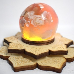 Cherry Blossom Agate Sphere LED <b>Light</b> Natural Crystal Waterproof Carved Decorative Home Bedroom Art Spiritual Healing - Product Image 2